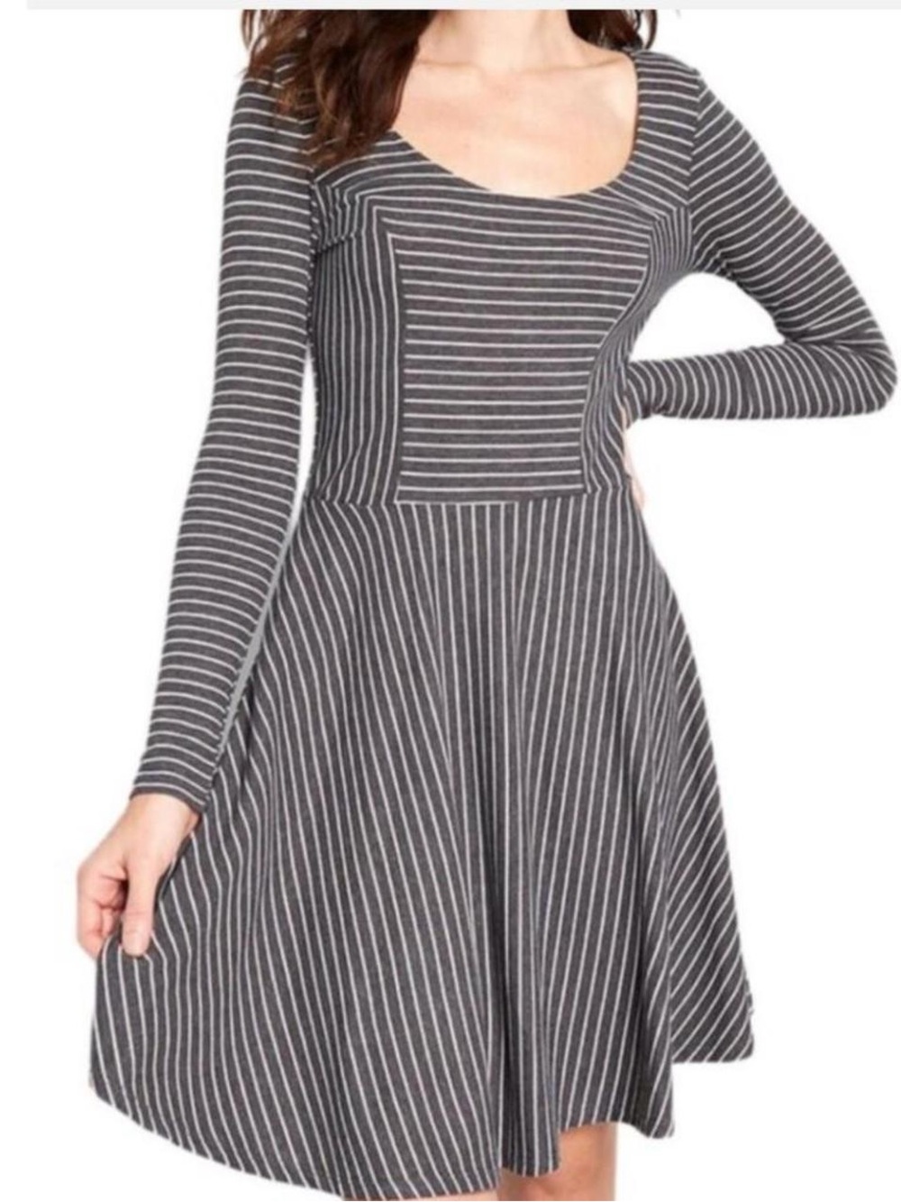 ModCloth Orange Striped Long-Sleeve Skater Dress Medium